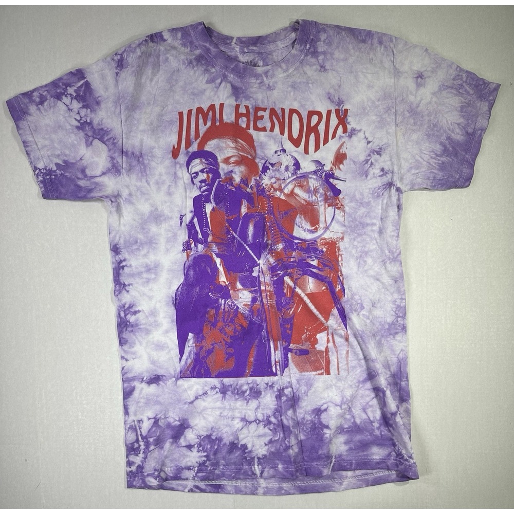 Jimi Hendrix Tie-Dye Shirt Women Medium Purple Orange 70s Retro Rock Tee